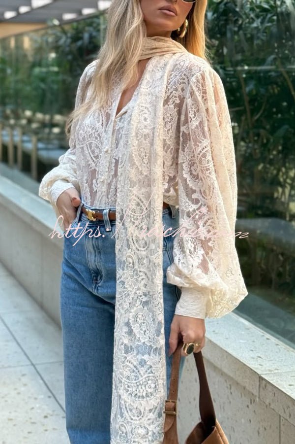 Soleil Women's Shirt | Elegant Lace, Long Sleeve V Neck 5