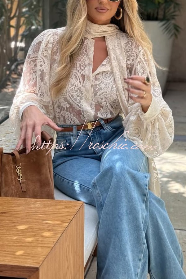 Soleil Women's Shirt | Elegant Lace, Long Sleeve V Neck 6