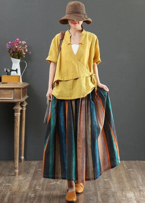 Sora A-Line Skirt | Striped Retro Print, Linen Blend 3
