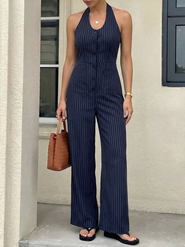 Sora Jumpsuit Women | Striped Halter Neck, Backless 0