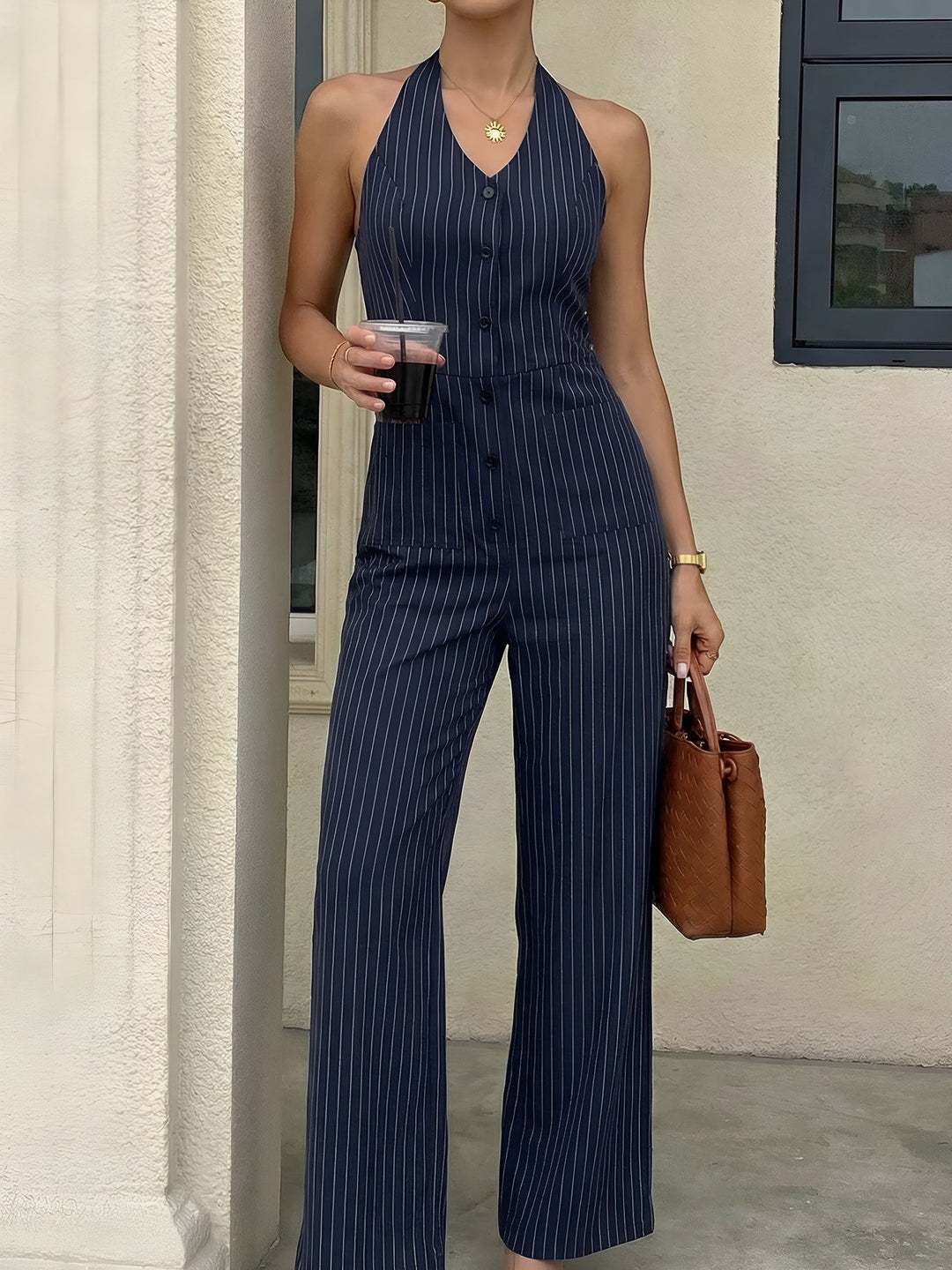 Sora Jumpsuit Women | Striped Halter Neck, Backless 1