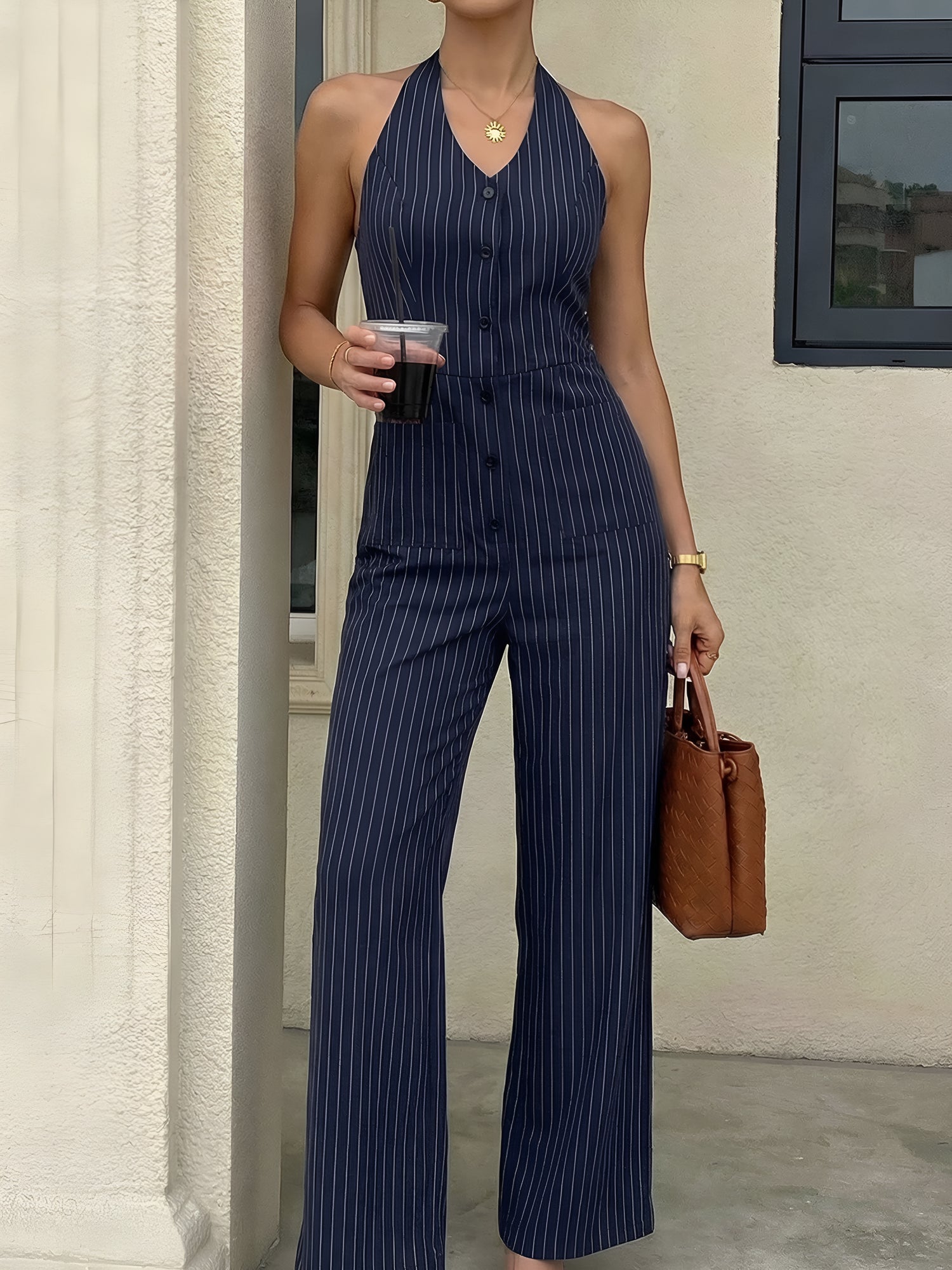 Sora Jumpsuit Women | Striped Halter Neck, Backless 1