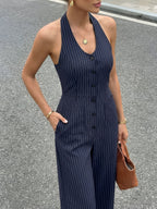 Sora Jumpsuit Women | Striped Halter Neck, Backless 4