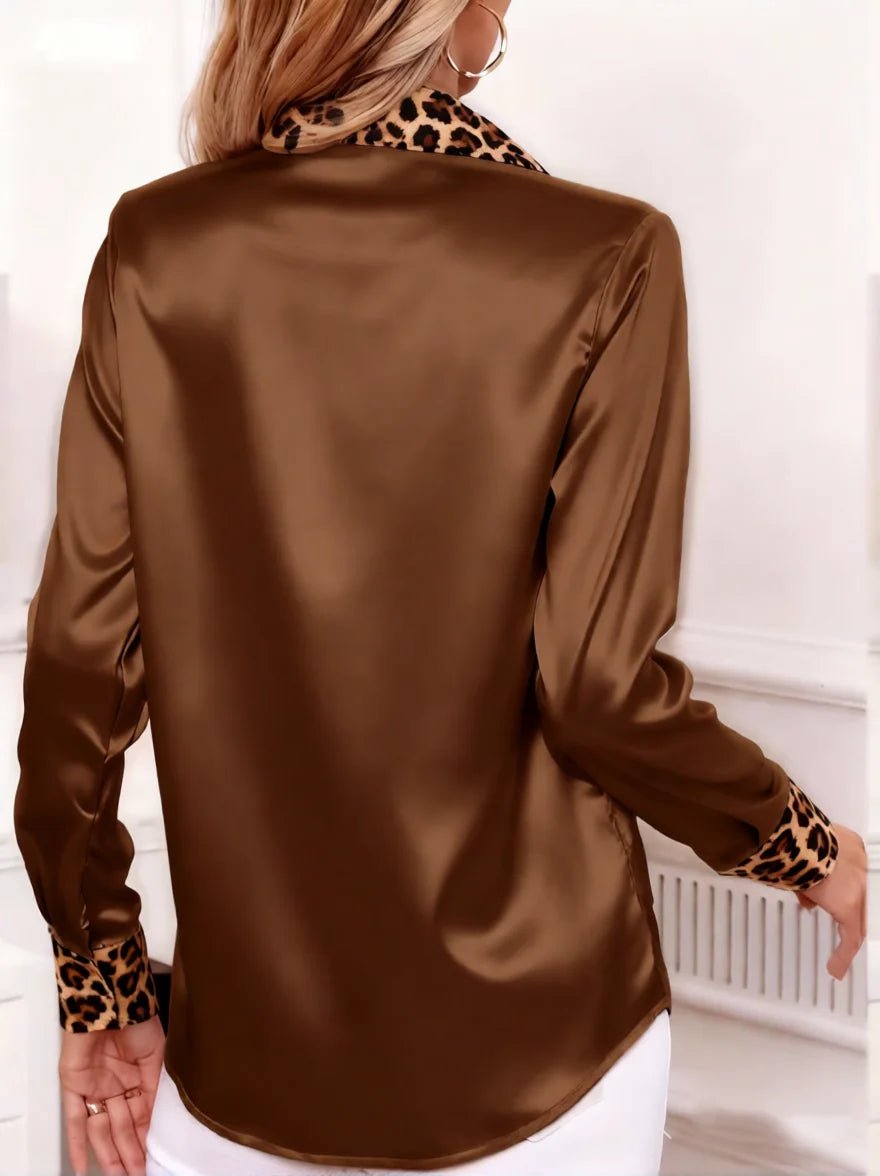 Sora Satin Blouse | Leopard-Print Collar, Relaxed Fit