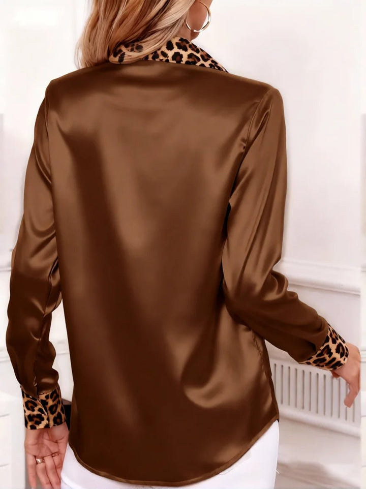 Sora Satin Blouse | Leopard-Print Collar, Relaxed Fit