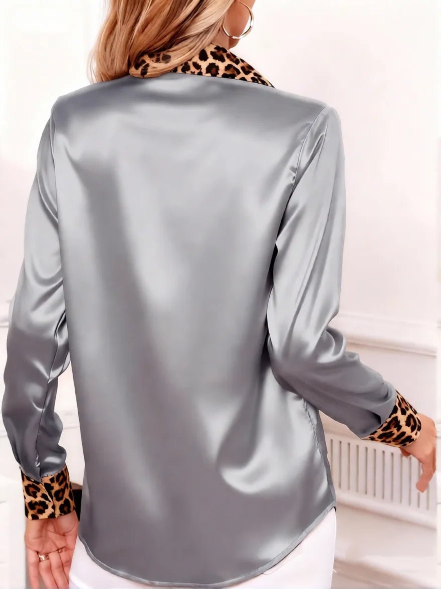 Sora Satin Blouse | Leopard-Print Collar, Relaxed Fit