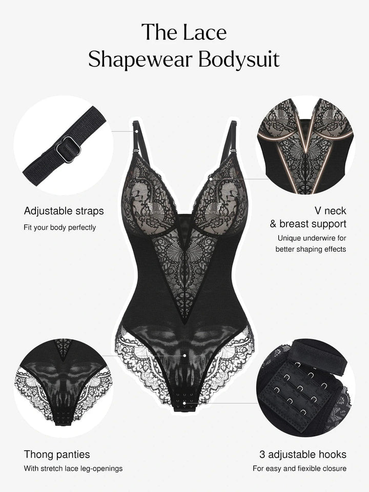 Svelte Lace Bodysuit | Deep V-Neck, Breathable High-Stretch Design 1