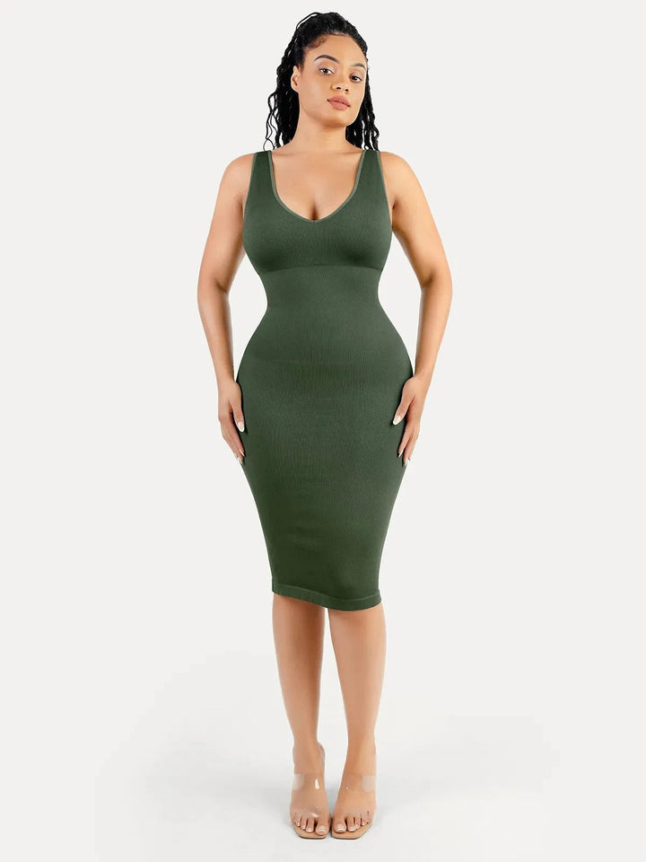 Svelte Midi Dress | Deep V-Neck, Tummy Control, Ribbed Fabric 0