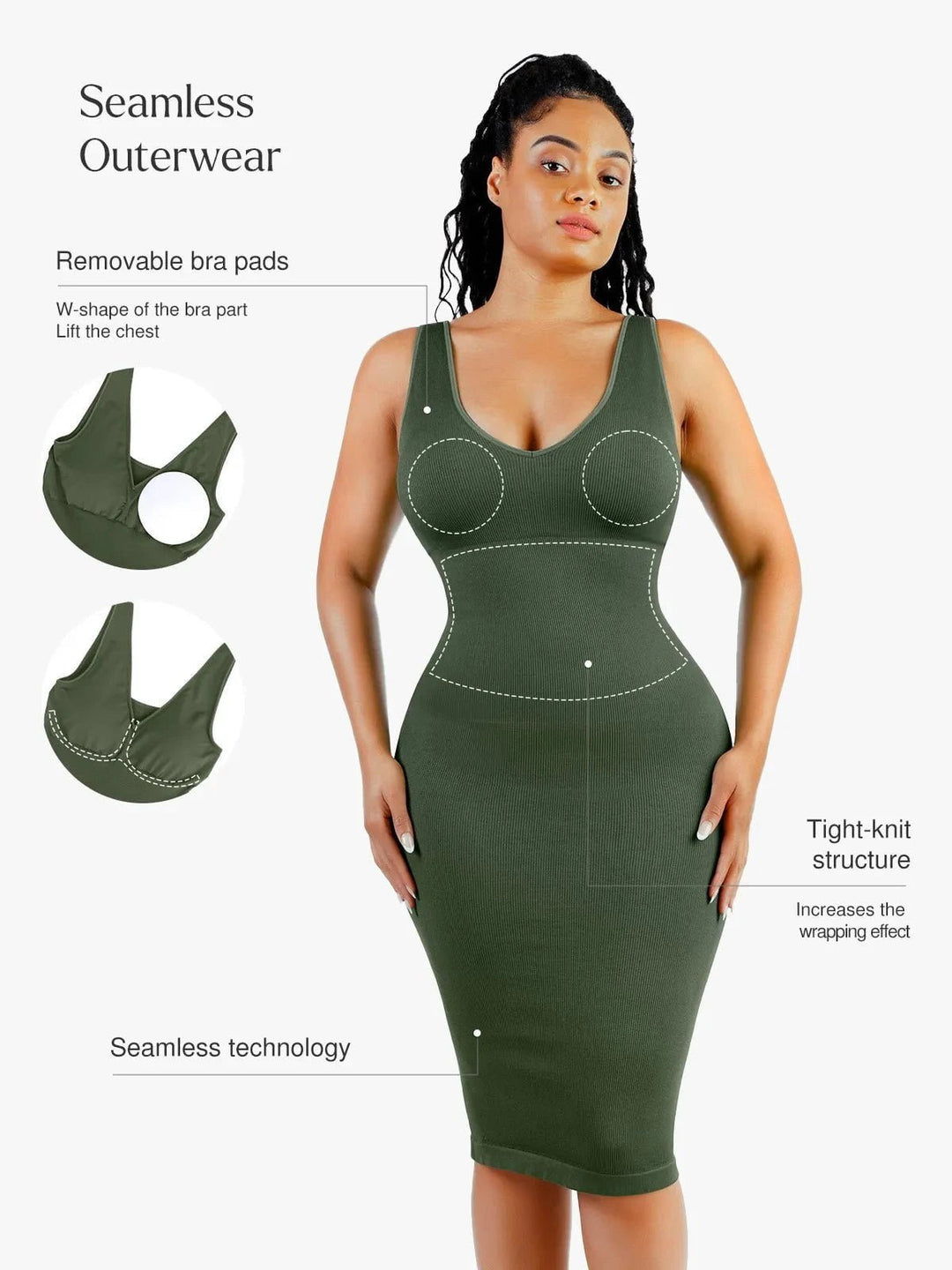 Svelte Midi Dress | Deep V-Neck, Tummy Control, Ribbed Fabric 1