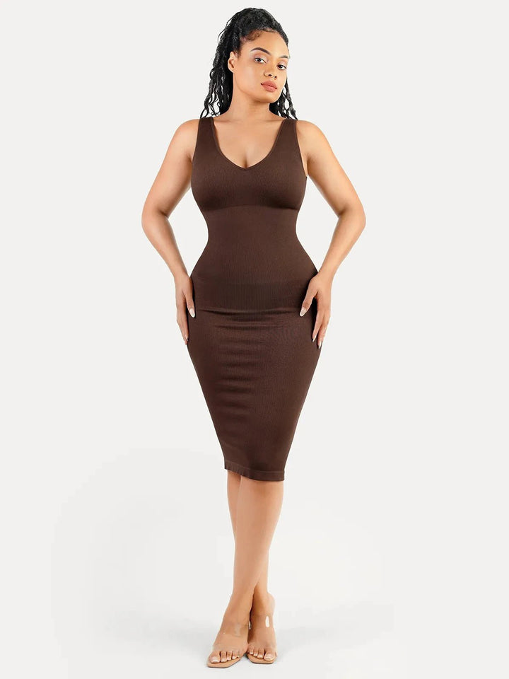 Svelte Midi Dress | Deep V-Neck, Tummy Control, Ribbed Fabric 10