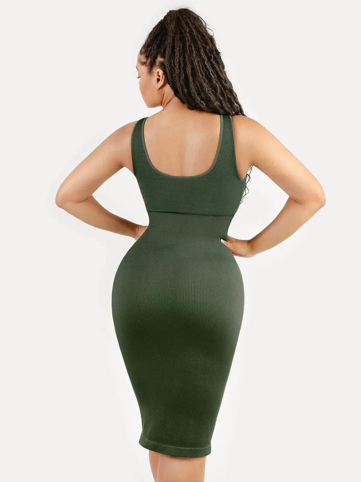 Svelte Midi Dress | Deep V-Neck, Tummy Control, Ribbed Fabric 3