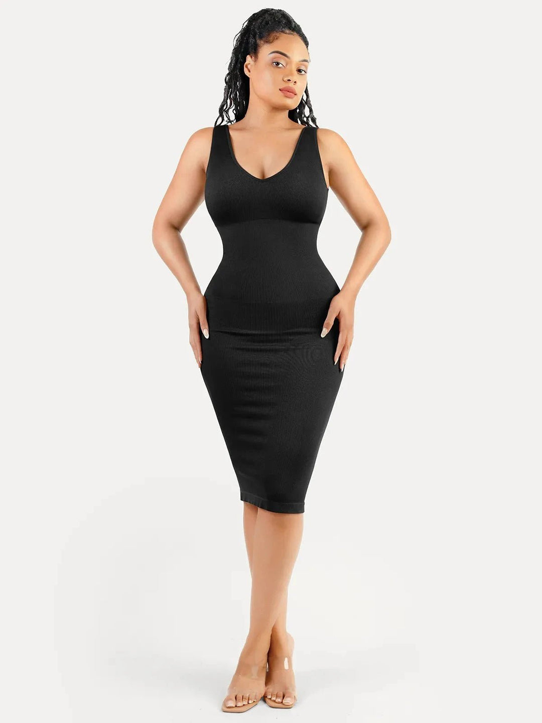 Svelte Midi Dress | Deep V-Neck, Tummy Control, Ribbed Fabric 6