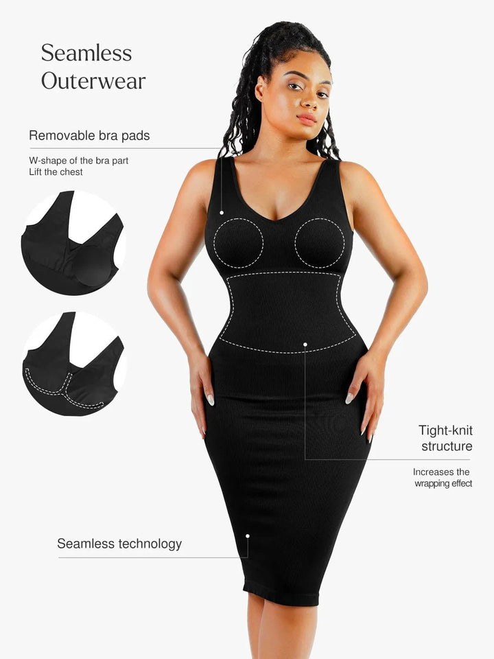 Svelte Midi Dress | Deep V-Neck, Tummy Control, Ribbed Fabric 7