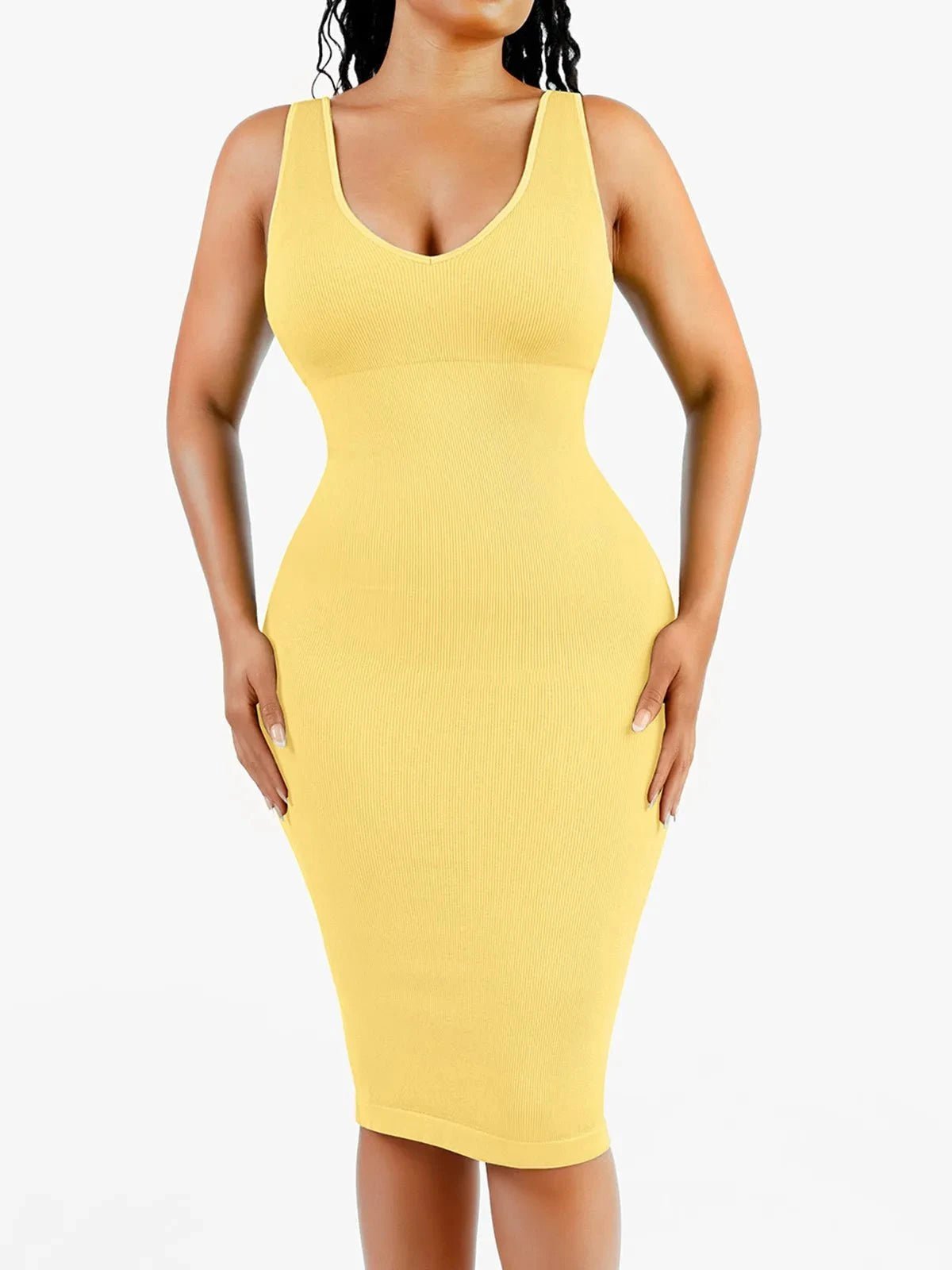 Svelte Midi Dress | Deep V-Neck, Tummy Control, Ribbed Fabric 9