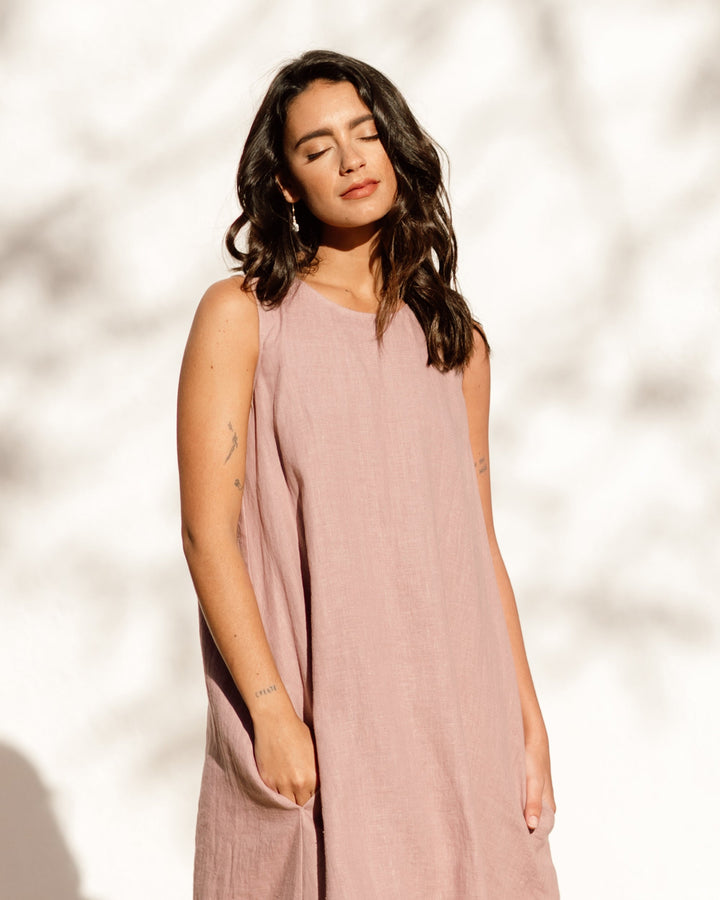 Talia Women's Dress | Lightweight Linen, Relaxed Fit, Asymmetrical Hem 1