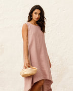 Talia Women's Dress | Lightweight Linen, Relaxed Fit, Asymmetrical Hem 4
