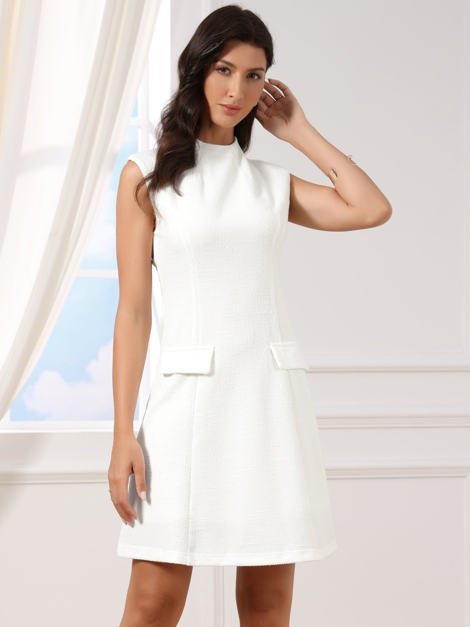 Tara Sheath Dress | Tweed, Mock Neck, Knee-Length 0