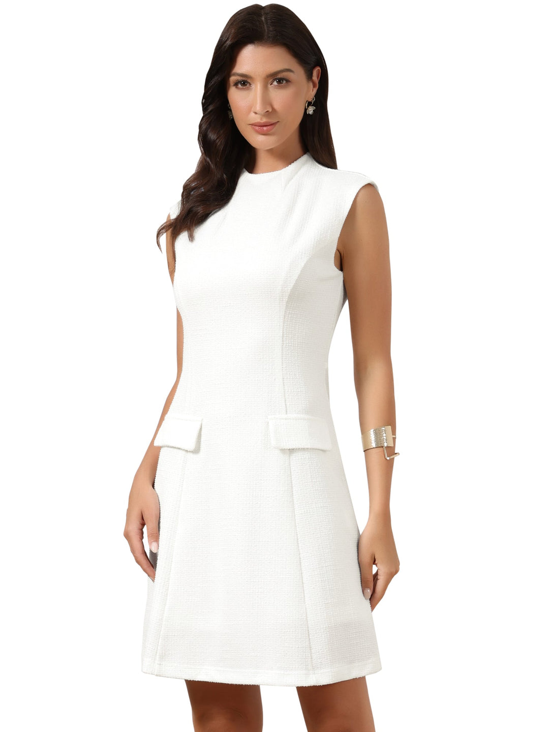 Tara Sheath Dress | Tweed, Mock Neck, Knee-Length 3