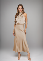 Ivy | Long Satin Dress with Halter Neckline