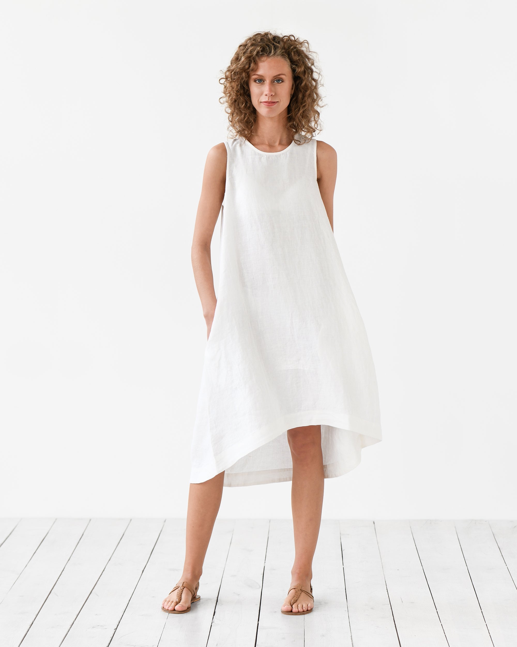 Tessa White Dress | Lightweight Linen, Asymmetrical Hem, Relaxed Fit 5