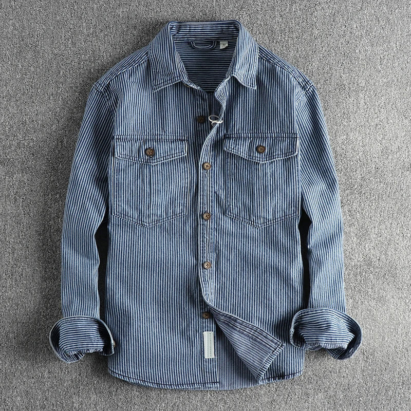 Theodore Vintage Denim Shirt | Striped, Cotton Blend, Relaxed Fit 0