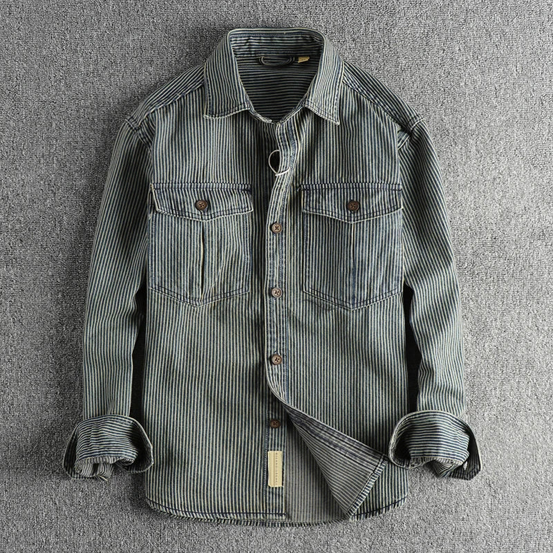 Theodore Vintage Denim Shirt | Striped, Cotton Blend, Relaxed Fit 1