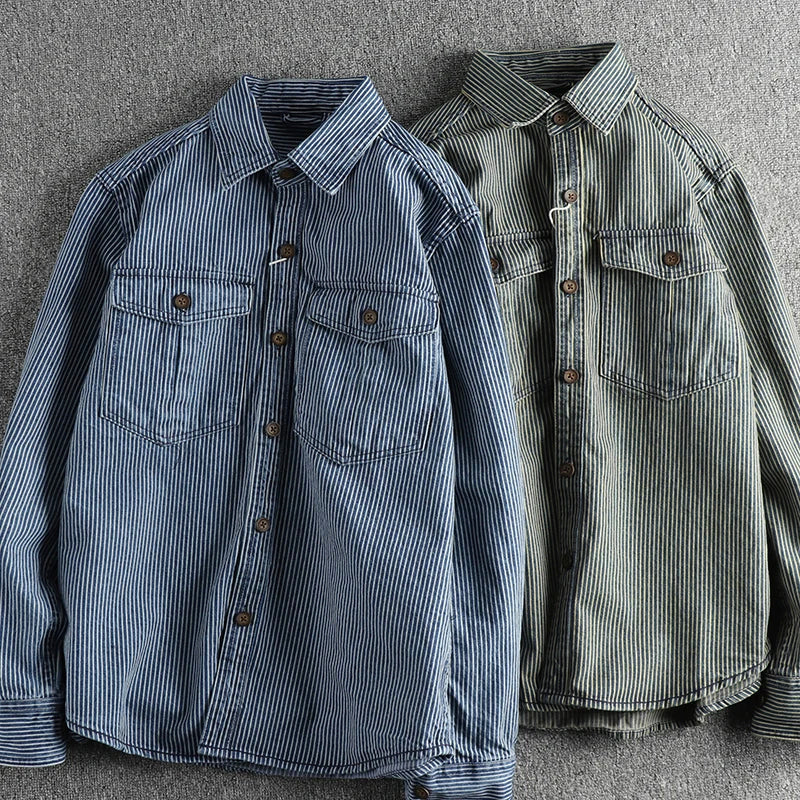 Theodore Vintage Denim Shirt | Striped, Cotton Blend, Relaxed Fit 3