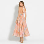 Thirza Halter Dress | Silk-Blend Chiffon, Unique Artwork Print - Wedding Guest & Cocktail Dress 2