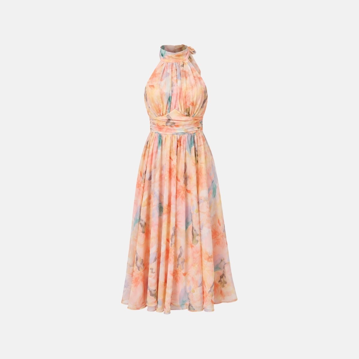 Thirza Halter Dress | Silk-Blend Chiffon, Unique Artwork Print - Wedding Guest & Cocktail Dress 3