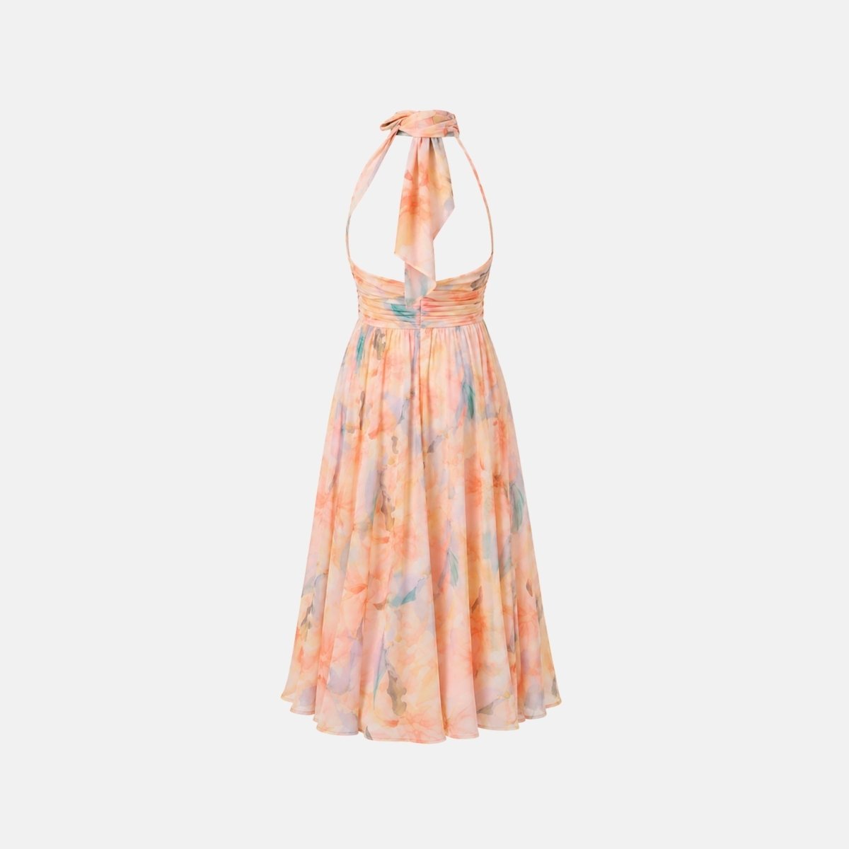 Thirza Halter Dress | Silk-Blend Chiffon, Unique Artwork Print - Wedding Guest & Cocktail Dress 4