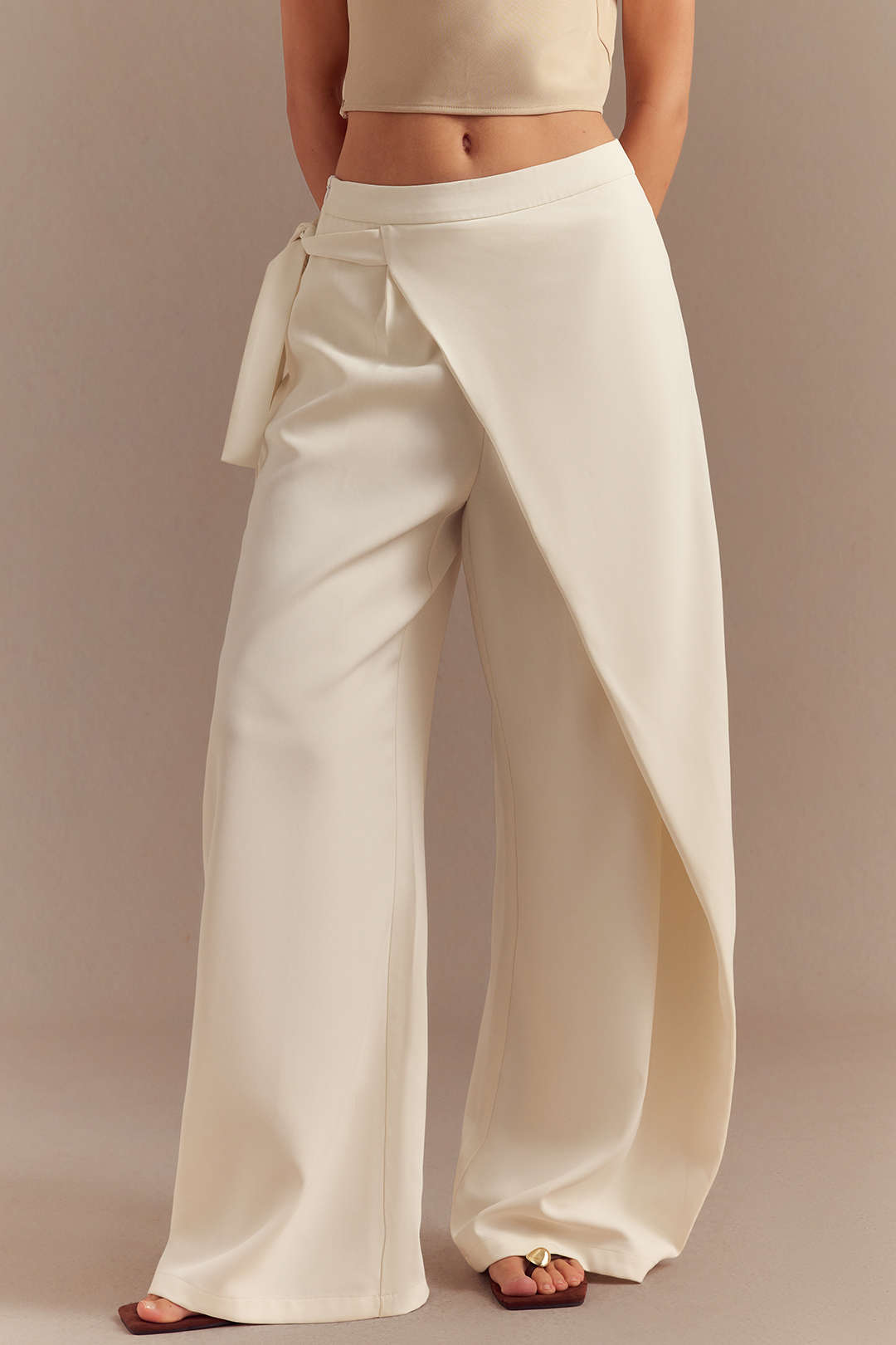 Tina Asymmetrical Pants | Tie Front, Straight Leg 1