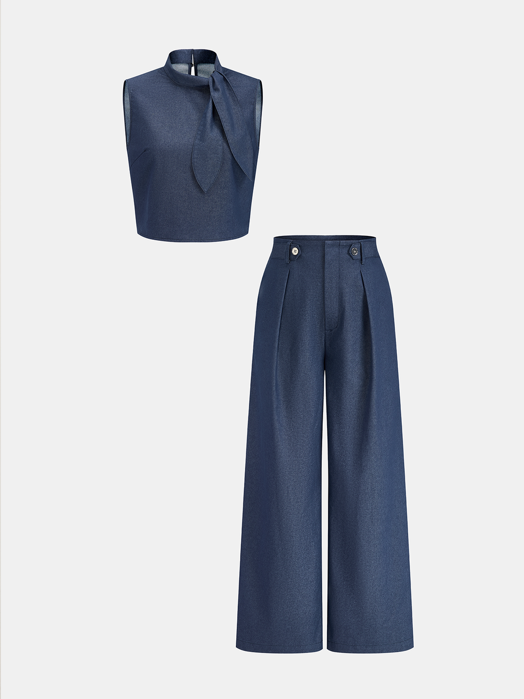 Tina Blouse Pants Set | Cotton Blend, Regular Fit, Tie-Neck Detail 2