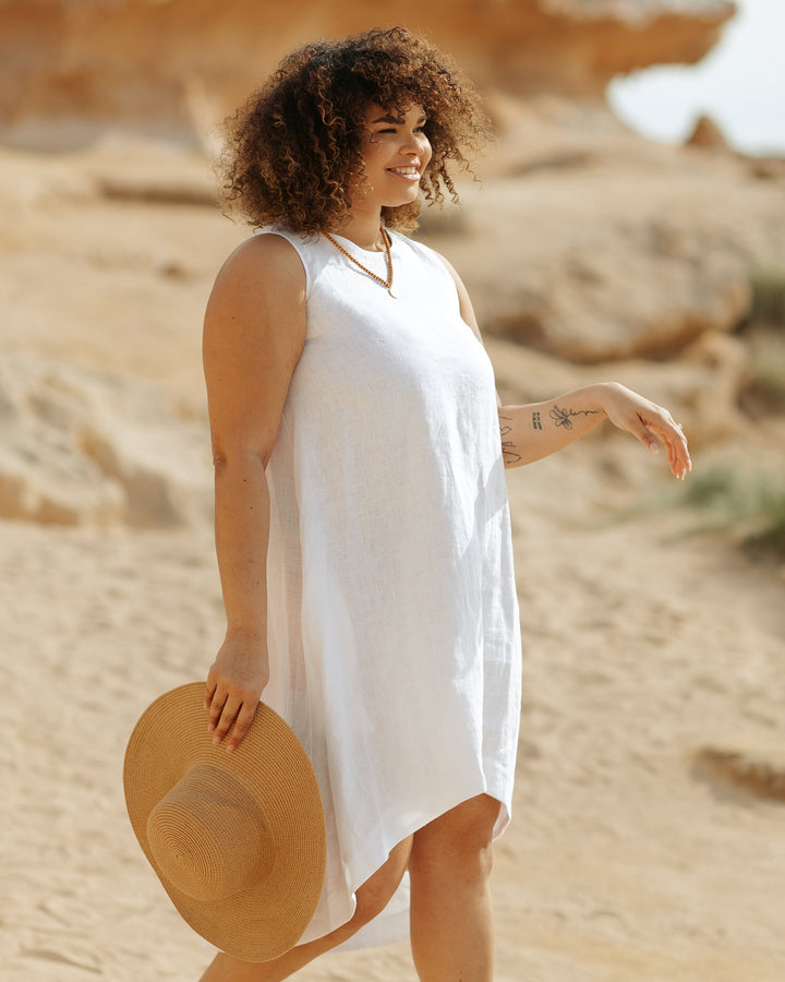 Toscana White Dress | Linen, Asymmetrical Hem, Sleeveless 6