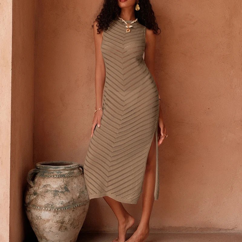 Tulum Beach Cover Up Dress | Open-Knit, Flirty Side Slit 1