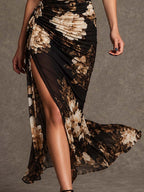 Vera Floral Maxi Dress | Ruched, High Slit Mermaid Silhouette for Summer Weddings 1
