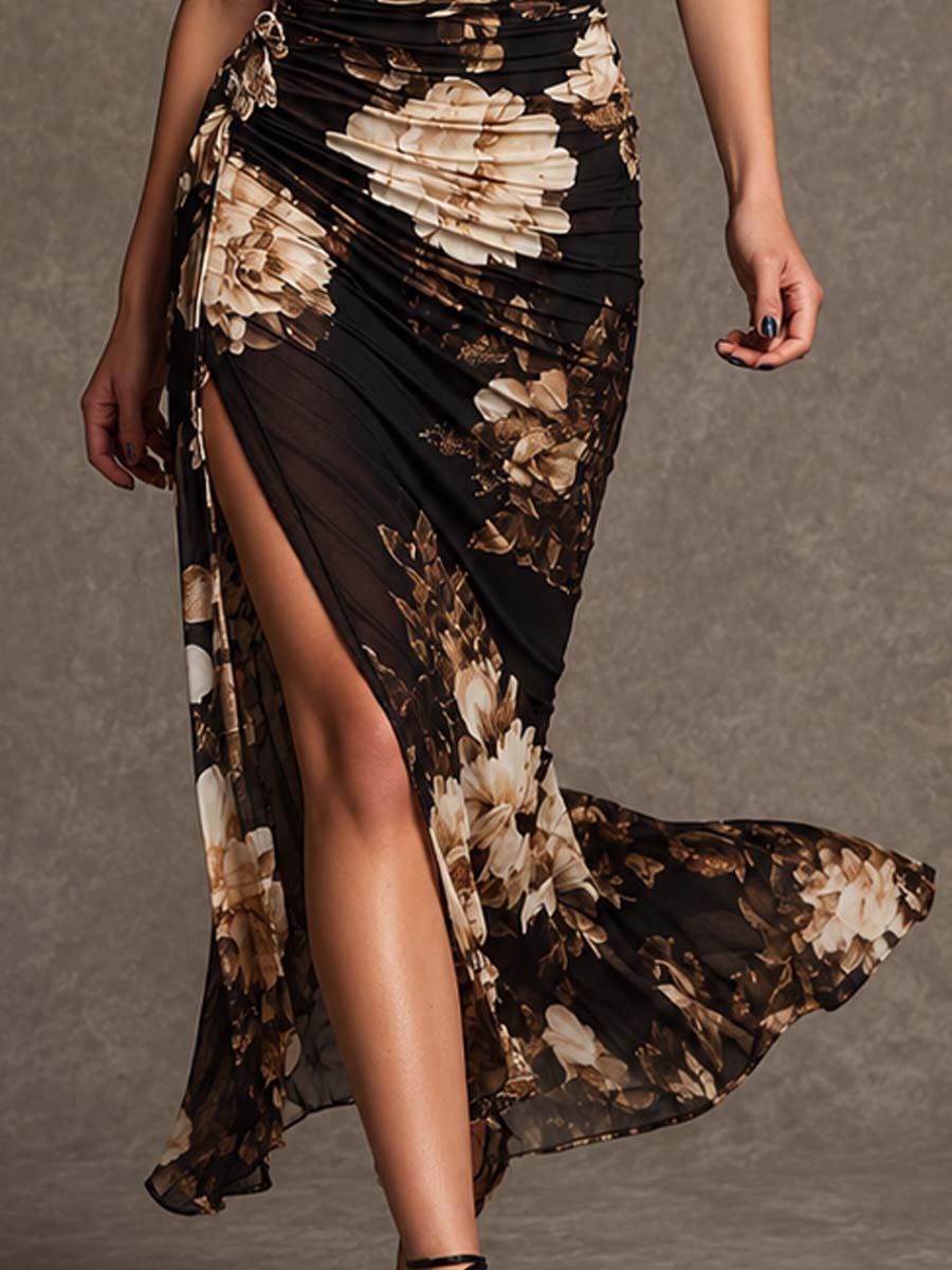 Vera Floral Maxi Dress | Ruched, High Slit Mermaid Silhouette for Summer Weddings 1