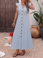 Vera Midi Dress | Striped, Ruffled Cap Sleeves, 100% Polyester, Summer Dress 4