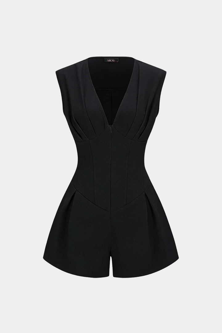 Vera Ruched Romper | V-Neck, Sleeveless, Soft Fabric 0