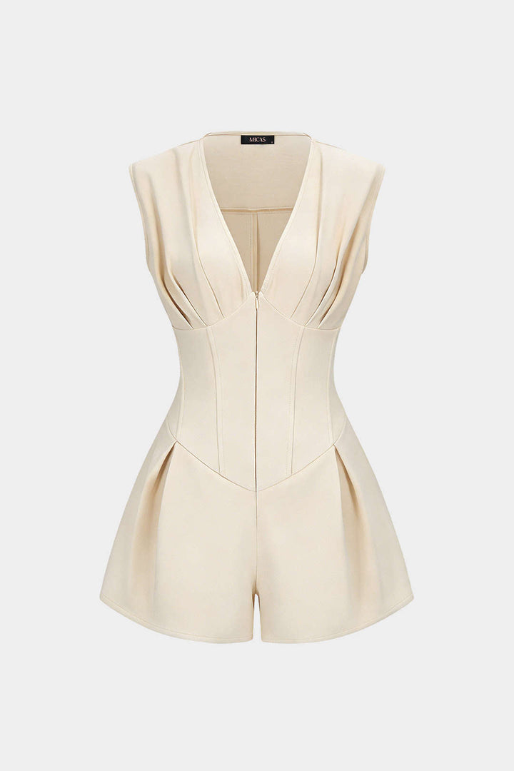 Vera Ruched Romper | V-Neck, Sleeveless, Soft Fabric 5