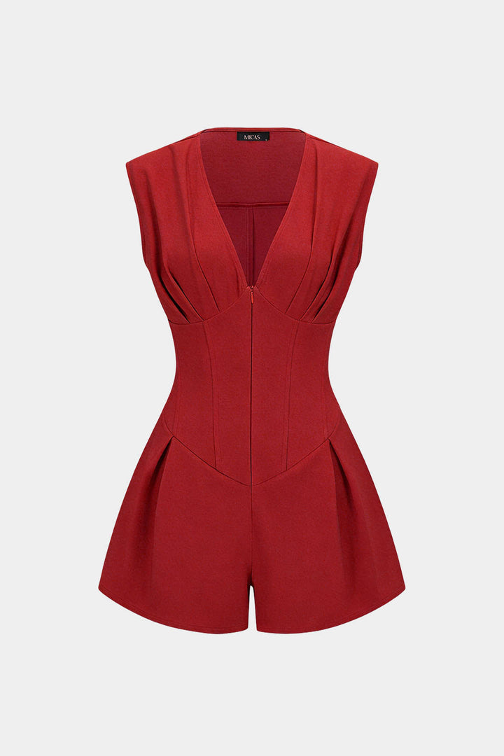 Vera Ruched Romper | V-Neck, Sleeveless, Soft Fabric 6