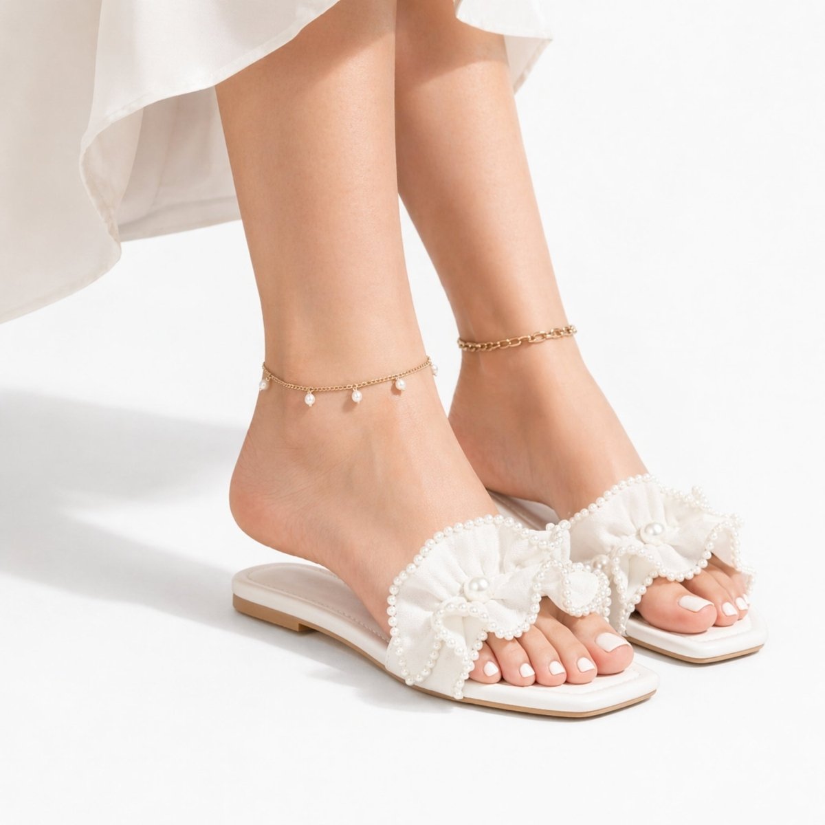 Vionnet Slides | Vegan Leather, Pearl Embellishments 1