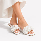 Vionnet Slides | Vegan Leather, Pearl Embellishments 3
