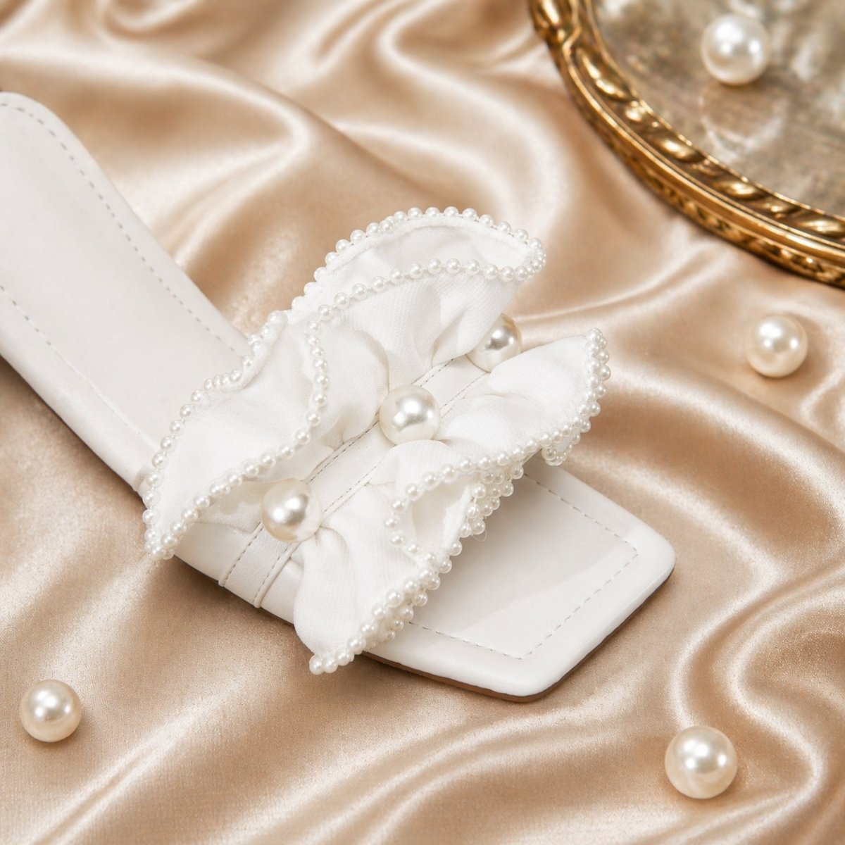 Vionnet Slides | Vegan Leather, Pearl Embellishments 5