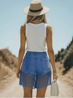 Vivid Denim Culottes | High-Waisted, Tassel Detail, Ankle-Length 4