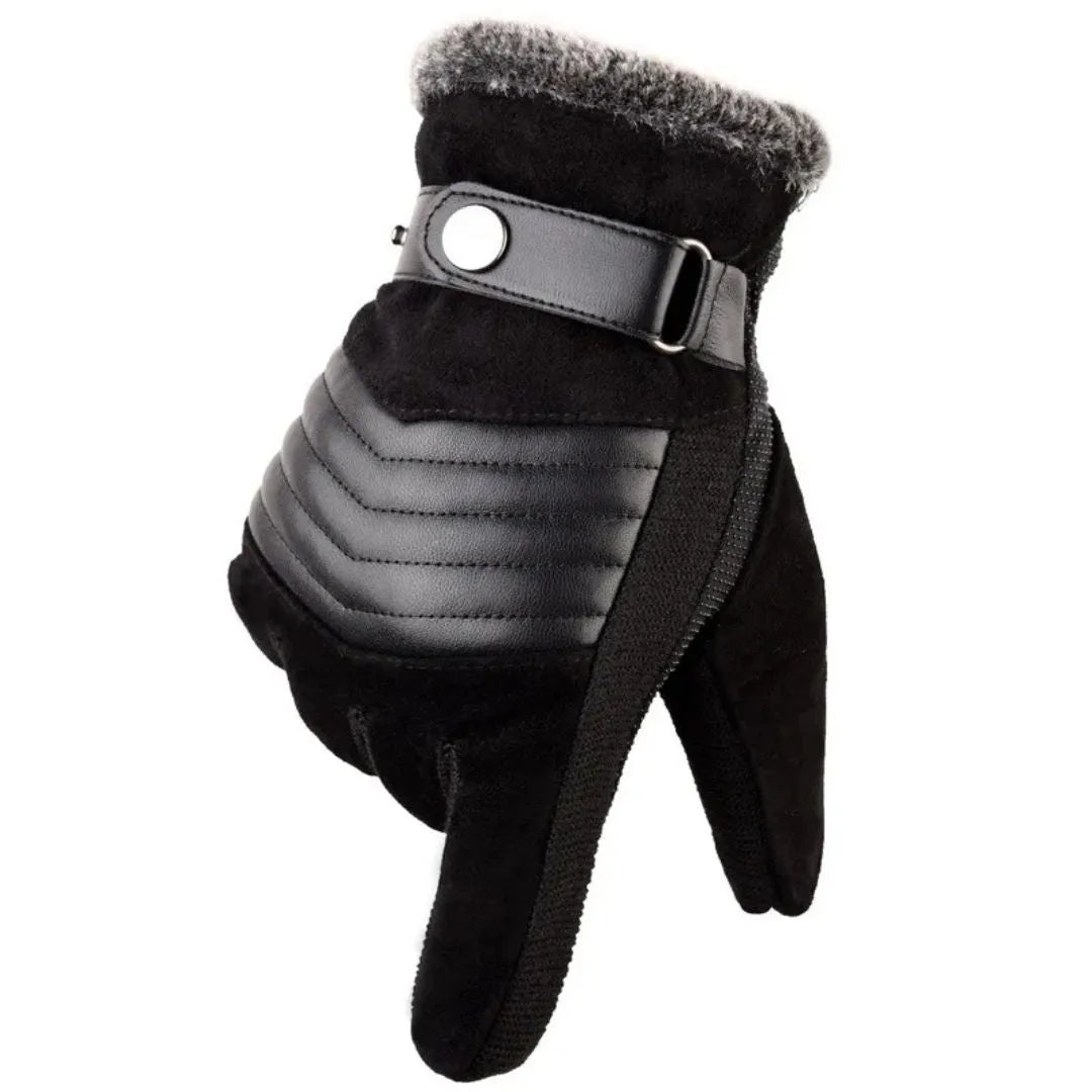 Sleek winter gloves featuring a stylish design with suede and leather accents, designed for touchscreen compatibility, perfect for keeping hands warm while using devices. - 2