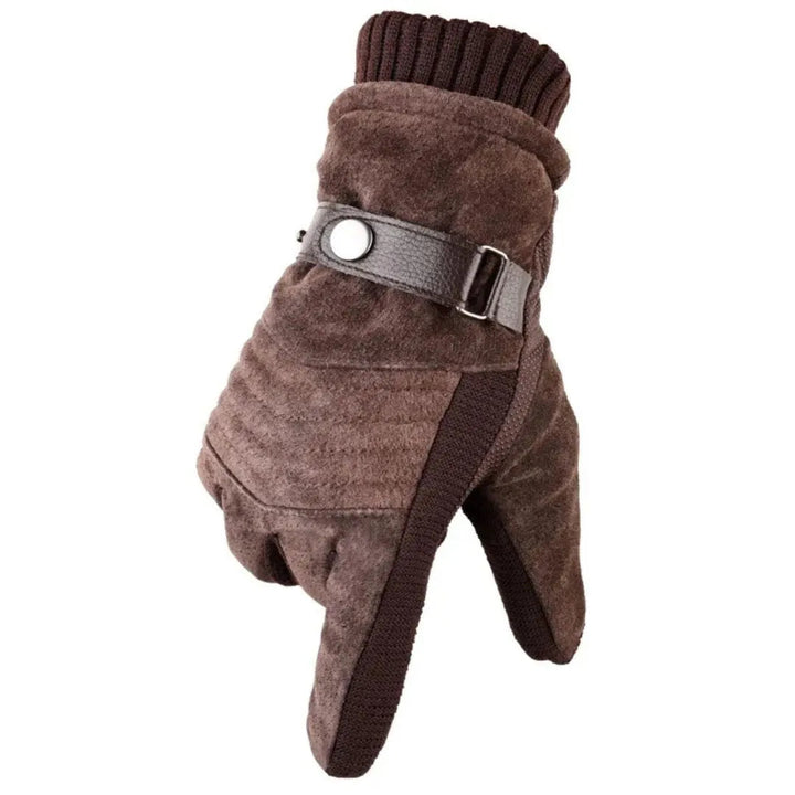 Sleek winter gloves featuring a stylish design with suede and leather accents, designed for touchscreen compatibility, perfect for keeping hands warm while using devices. - 1