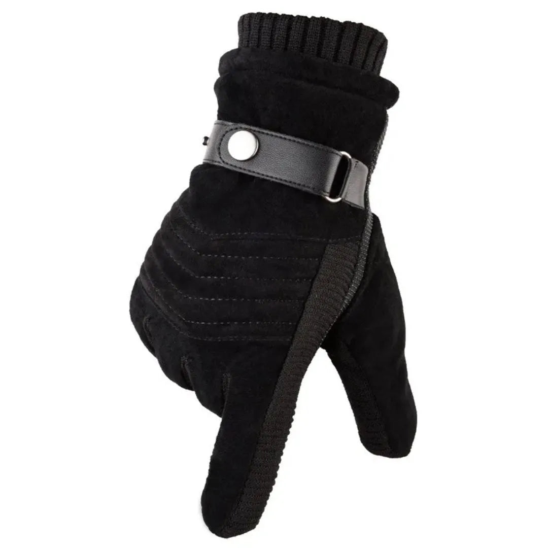 Sleek winter gloves featuring a stylish design with suede and leather accents, designed for touchscreen compatibility, perfect for keeping hands warm while using devices. - 3