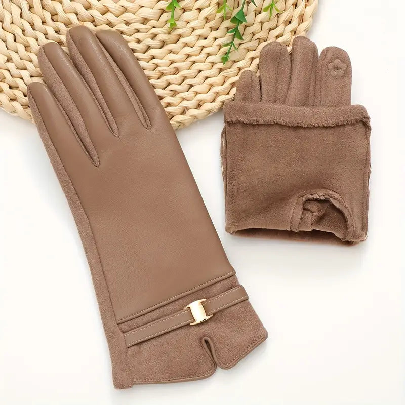Leather look gloves for winter