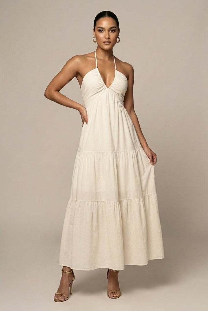 Willa Maxi Dress | Flowy Halter Neck, Tiered Ruffle for Summer Weddings 0