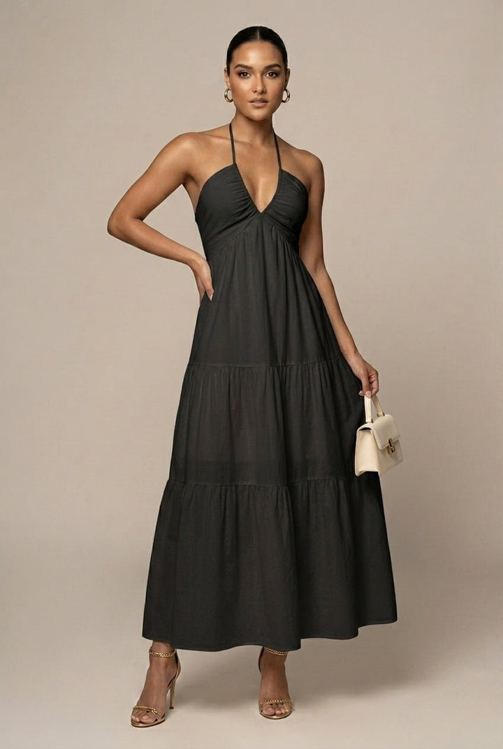 Willa Maxi Dress | Flowy Halter Neck, Tiered Ruffle for Summer Weddings 4